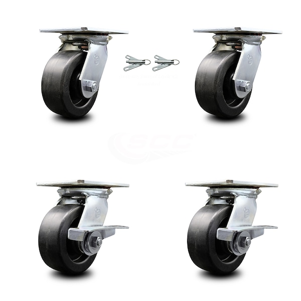 5 Inch Polyolefin Swivel Caster Swivel Locks 2 Brakes, 2PK
